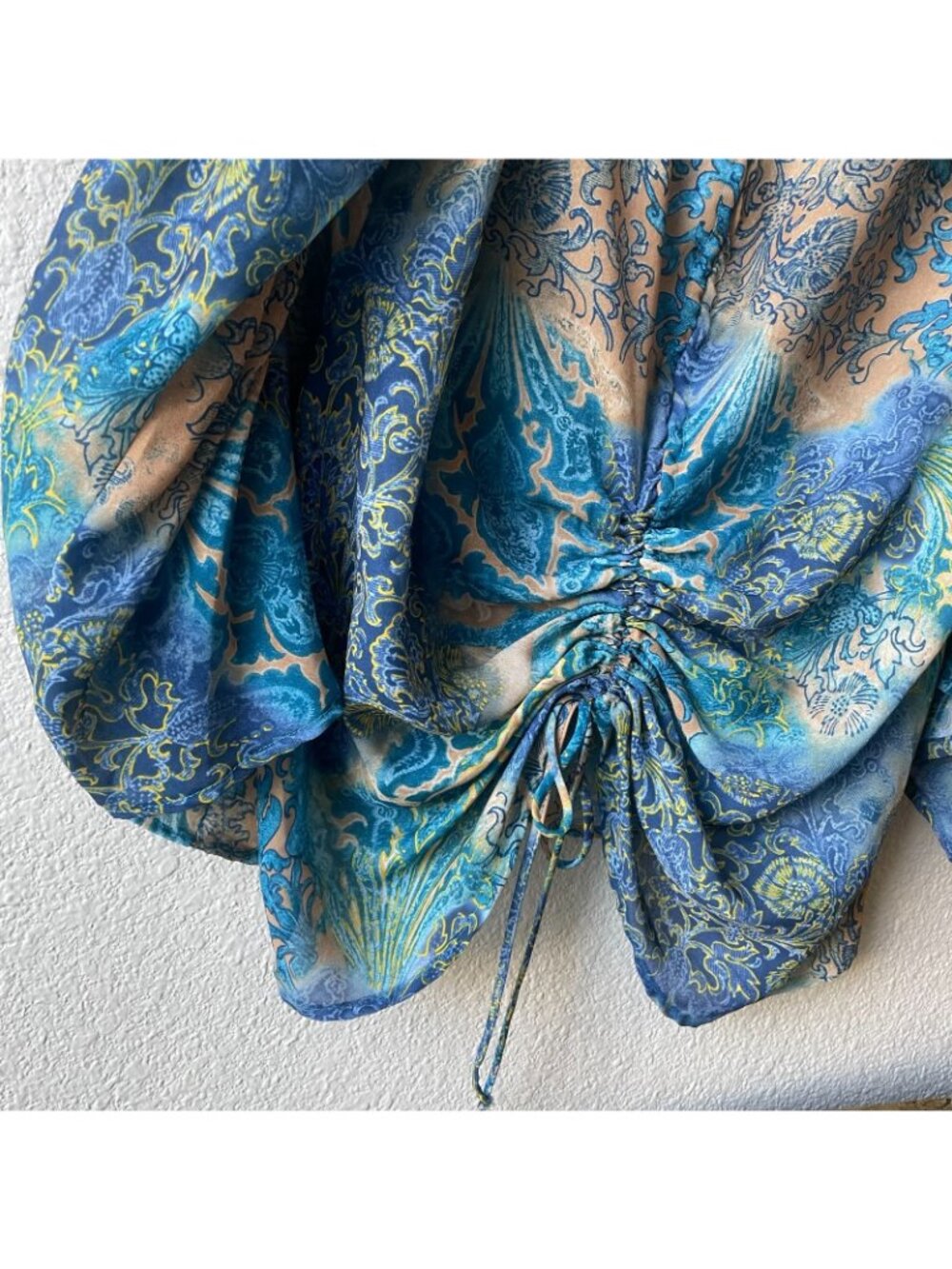 Ashley Stewart Women's Blouse Size 14 Blue Multicolor Paisley Pattern Drawstring - Picture 9 of 12